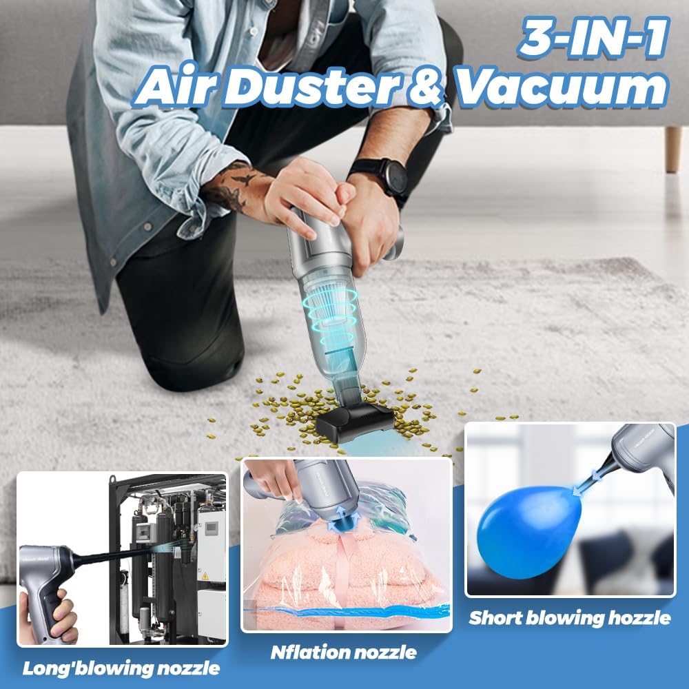 Powerful 3-in-1 Portable Vacuum Cleaner Perfect for Car, Home, Keyboard & Air Pump Needs!